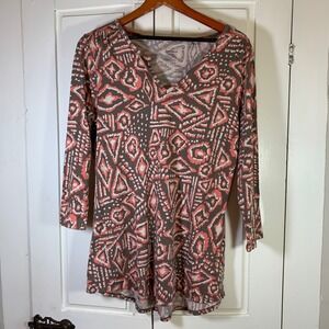 Toad&Co Women's Large Long Sleeve V-Neck Tunic Top Aztec Print Casual Comfy‎